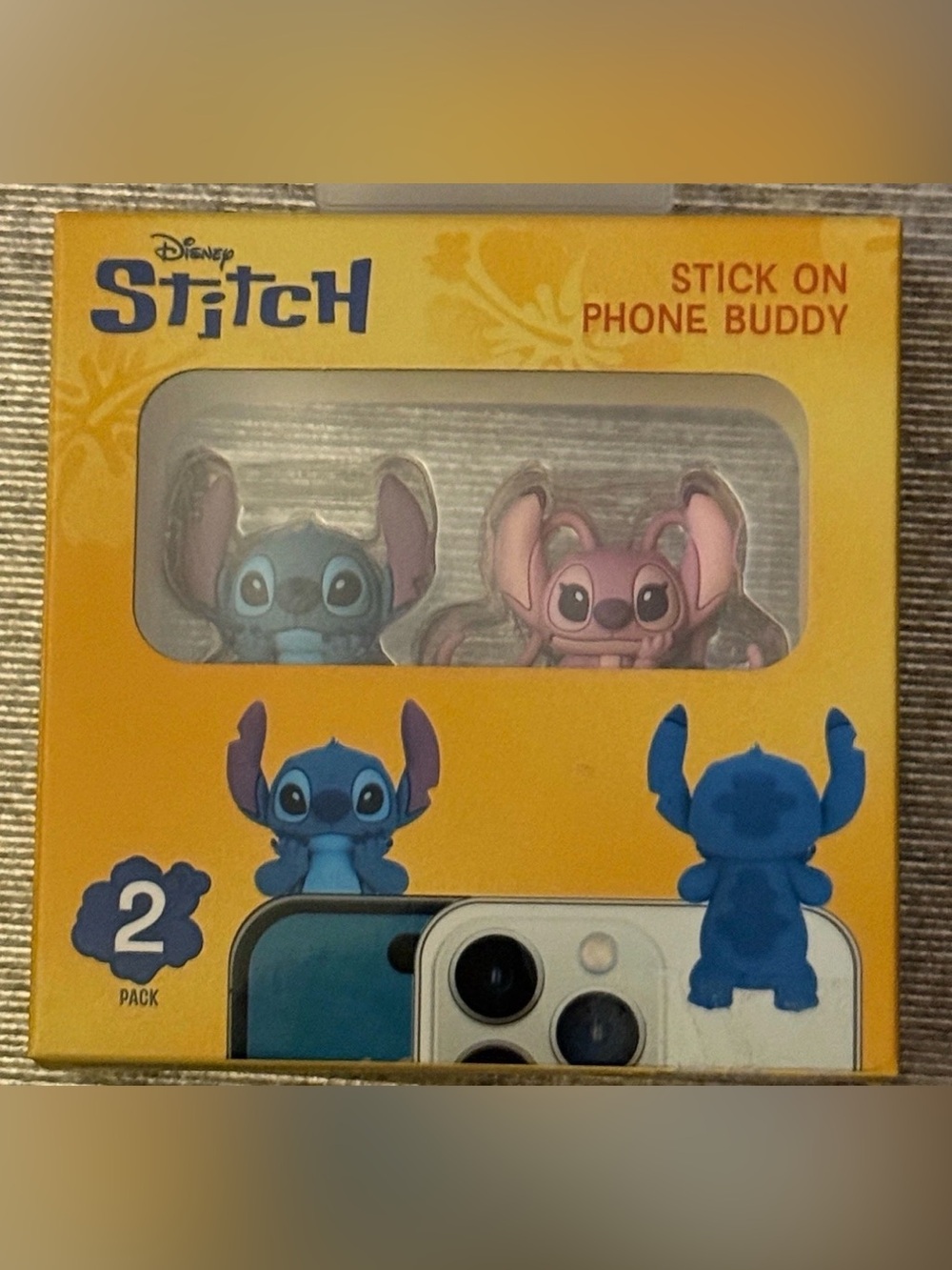 Disney Stitch & Angel Stick On Phone Buddy 2 Pack Peel & Stick Blue/Pink NWT